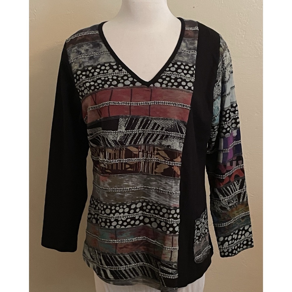 Parsley & Sage Size L Top Shirt Geometric Print Artsy Art To Wear Multicolor